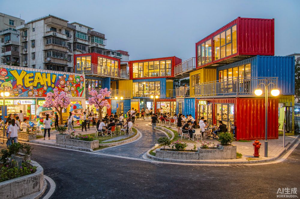 红黄蓝集装箱潮流美食街区（AI示意图）